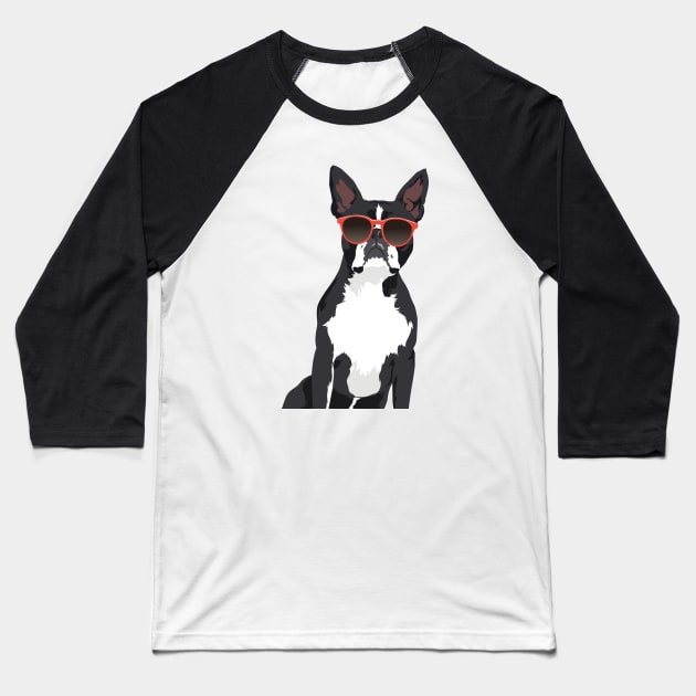 Cool Hipster Black and White Boston Terrier T-Shirt for Dog Lovers Baseball T-Shirt by riin92